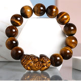 8-16mm Tiger Eyes Stone Pixiu Bracelet Chinese Lucky Goods Beast Jewelry