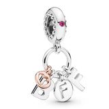 Rose Bff Dinosaur Family Heart Key Leaf Pendant Charm Fit Europe Bracelet