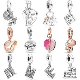 Rose Bff Dinosaur Family Heart Key Leaf Pendant Charm Fit Europe Bracelet