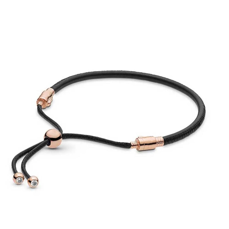 Rose Bracelet 925 Sterling Silver Leather Sliding Bracelet