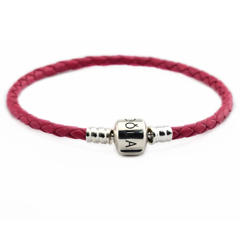 Rose Clasp Leather Bracelets 925 Sterling Silver Jewelry