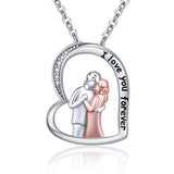 Rose Couple Heart Love Pendant Chain 925 Sterling Silver Husband Wife Necklace