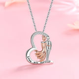 Rose Couple Heart Love Pendant Chain 925 Sterling Silver Necklace