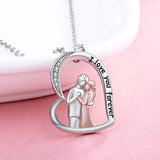 Rose Couple Heart Love Pendant Chain 925 Sterling Silver Husband Wife Necklace