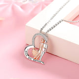 Rose Couple Heart Love Pendant Chain 925 Sterling Silver Necklace