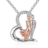 Rose Couple Heart Love Pendant Chain 925 Sterling Silver Necklace