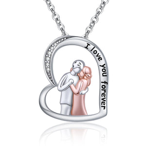 Rose Couple Heart Love Pendant Chain 925 Sterling Silver Husband Wife Necklace