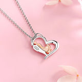 Rose Couple Heart Love Pendant Chain 925 Sterling Silver Necklace