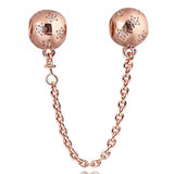 Rose Heart Safety Chain Charm 925 Sterling Silver Beads Bracelet Jewelry