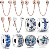 Rose Heart Safety Chain Charm 925 Sterling Silver Beads Bracelet Jewelry