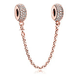 Rose Heart Safety Chain Charm 925 Sterling Silver Beads Bracelet Jewelry