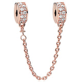 Rose Heart Safety Chain Charm 925 Sterling Silver Beads Bracelet Jewelry