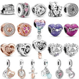 925 Sterling Silver Family Love Mama Heart Charm Bead