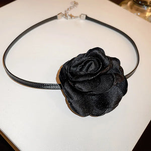 Romantic Rose Flower Choker Necklace Pink String Knot Style