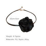 Romantic Rose Flower Choker Necklace Pink String Knot Style