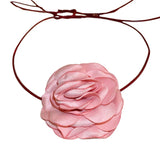 Romantic Rose Flower Choker Necklace Pink String Knot Style
