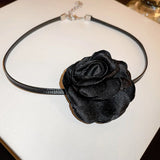 Romantic Rose Flower Choker Necklace Pink String Knot Style