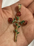 Rose Flower Cross Necklace Floral Pendant Cuban Chain Jewelry