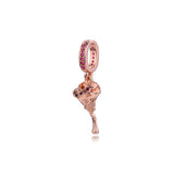 Rose Flower Dangle Charms 925 Silver Crystal Beads DIY Jewelry