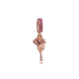 Rose Flower Dangle Charms 925 Silver Crystal Beads DIY Jewelry