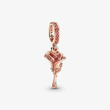 Rose Flower Dangle Charms 925 Silver Crystal Beads DIY Jewelry