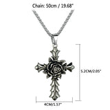 Rose Flower Vintage Stainless Steel Cross Pendant Necklaces for Women Men