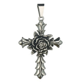 Rose Flower Vintage Stainless Steel Cross Pendant Necklaces for Women Men