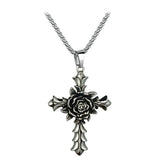 Rose Flower Vintage Stainless Steel Cross Pendant Necklaces for Women Men
