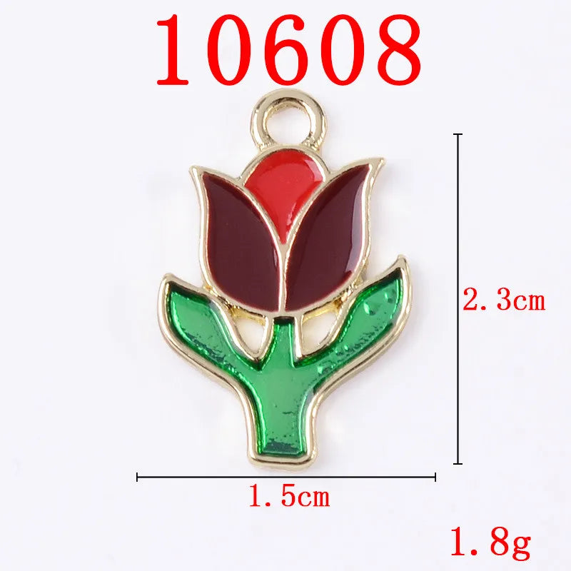 Rose Flower Enamel Charms for Jewelry Making 10pcs Vintage Drop Oil Earrings