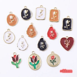 Rose Flower Enamel Charms for Jewelry Making 10pcs Vintage Drop Oil Earrings