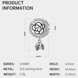 Rose Flower Leaf Heart Bead 925 Sterling Silver Charm