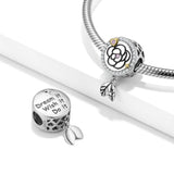 Rose Flower Leaf Heart Bead 925 Sterling Silver Charm