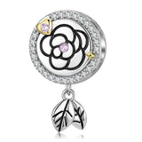 Rose Flower Leaf Heart Bead 925 Sterling Silver Charm