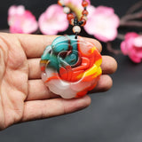 Rose Flower Natural Jade Pendant Necklace Hand-Carved Charm Jewelry