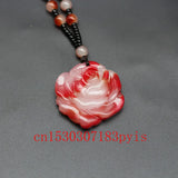 Red Jade Rose Flower Pendant Necklace Chinese Charm Amulet for Couple