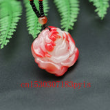 Red Jade Rose Flower Pendant Necklace Chinese Charm Amulet for Couple