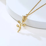 Rose Flower Pendant Necklace, Stainless Steel Unisex Jewelry