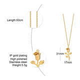 Rose Flower Pendant Necklace, Stainless Steel Unisex Jewelry