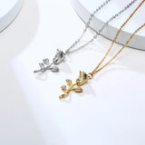Rose Flower Pendant Necklace, Stainless Steel Unisex Jewelry
