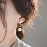 Rose Flower Pendant Pearl Ear Studs Romantic Women Earrings