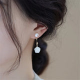 Rose Flower Pendant Pearl Ear Studs Romantic Women Earrings