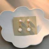 Rose Flower Pendant Pearl Ear Studs Romantic Women Earrings