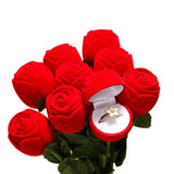 Rose Flower Ring Box Flocking Wedding Propose Engagement