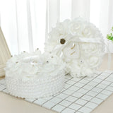 Rose Flower Ring Pillow Wedding Bride Groom Ring Setting with Pearl Silk Decor