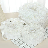 Rose Flower Ring Pillow Wedding Bride Groom Ring Setting with Pearl Silk Decor