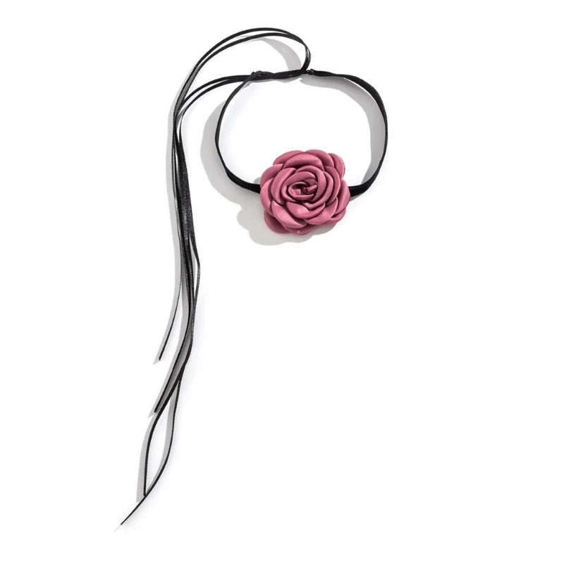 Vintage Rose Flower Satin Ribbon Choker Necklace
