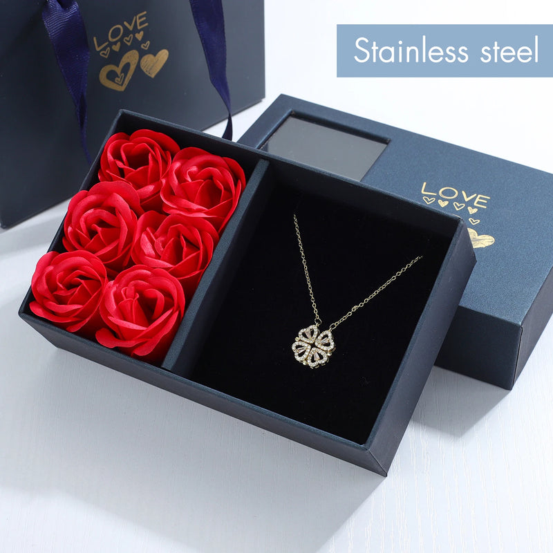 Rose Four-Leaf Grass Necklace Heart Necklace