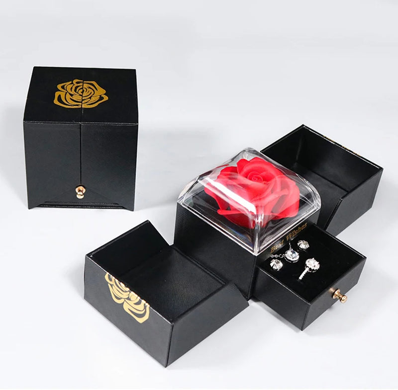 Rose Eternal Soap Flower Jewelry Box Ring Necklace Storage Box