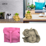 Rose Girl Gypsum Flower Pot Silicone Resin Mold Epoxy Resin Casting Mold