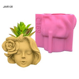 Rose Girl Gypsum Flower Pot Silicone Resin Mold Epoxy Resin Casting Mold